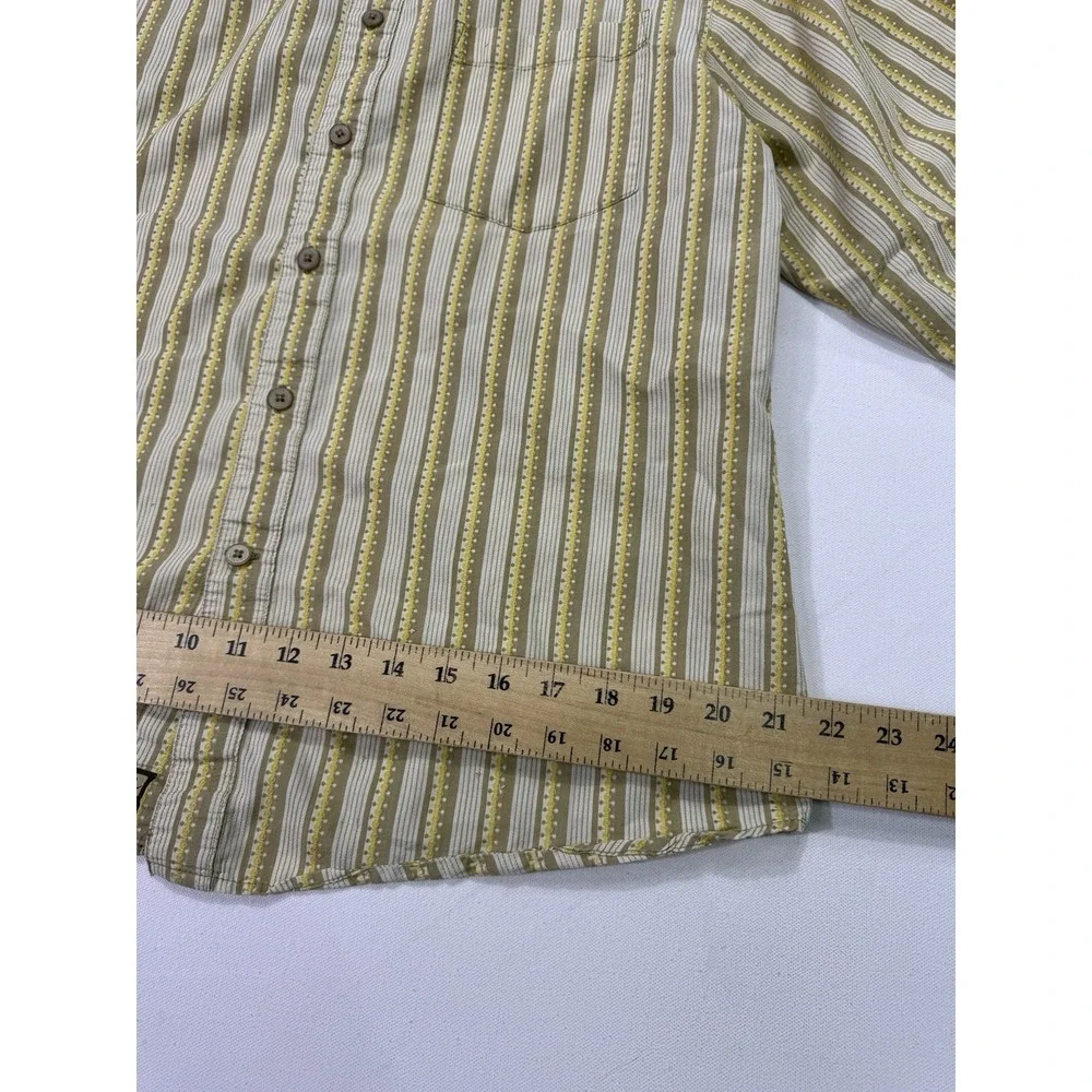 prAna Shirt Men Large Beige Striped Long Sleeve Button Up Outdoor Western Casual